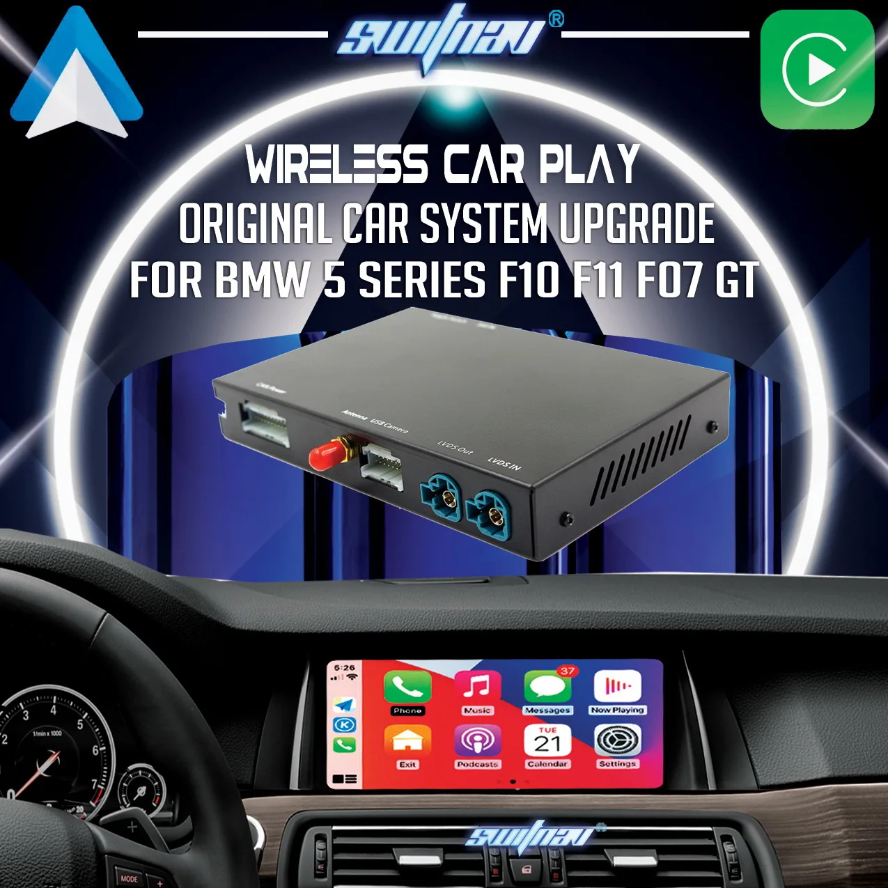 SWITNAV Wireless Carplay For BMW 5 Series F10 F11 F07 GT NBT or CIC or EVOSystem Mirror Link AirPlay Carplay Android Auto Module