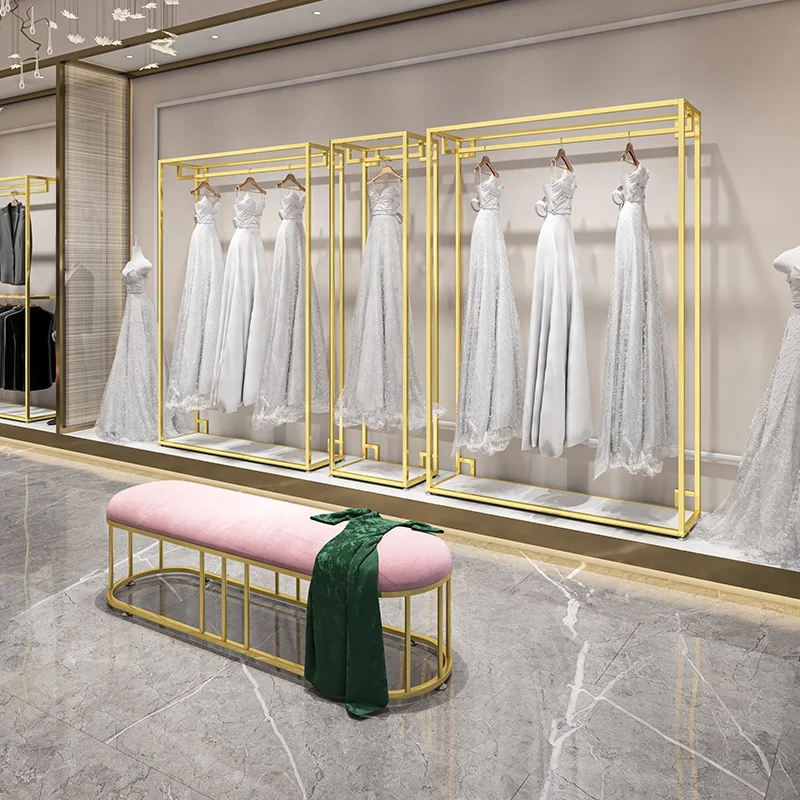 Heavy Duty Luxury Stainless Steel Shiny Gold Bridal Shop Clothing Store Women Wedding Dress Display Stands Clothing Rack