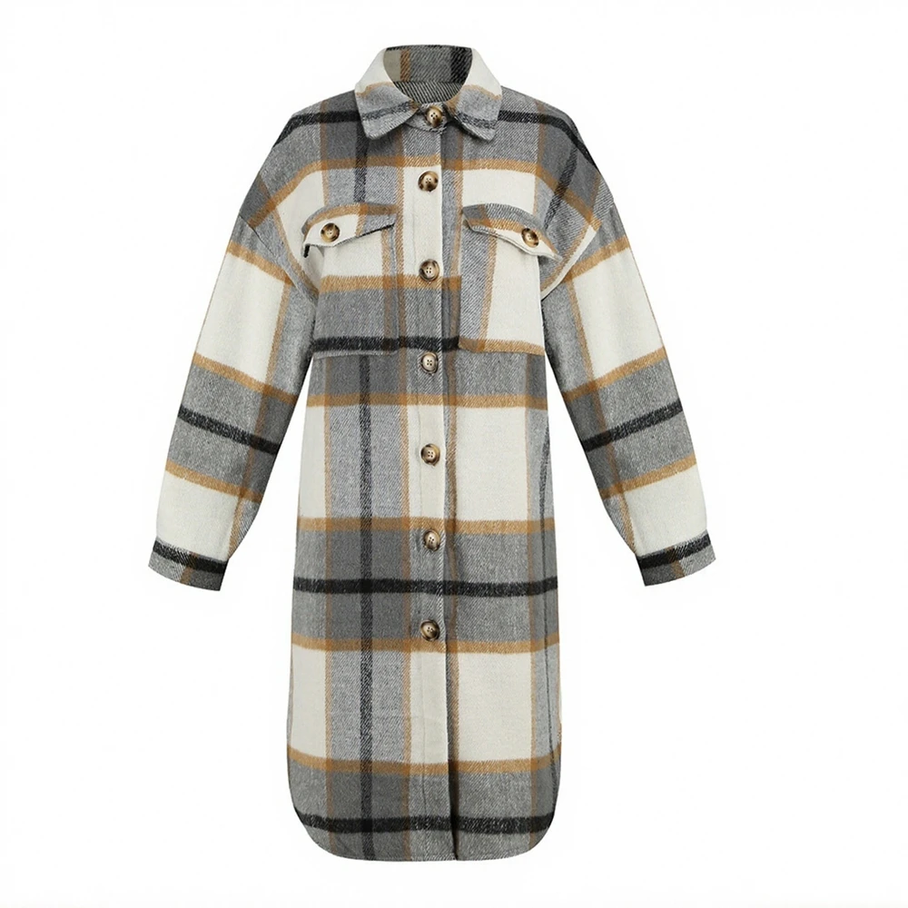 

Женское элегантное острое клетчатое пальто, осенне-зимняя верхняя одежда с длинными рукавами и лацканами на пуговицах