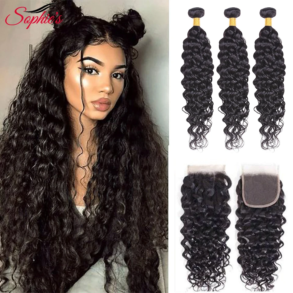 Sophie 'S Water Wave Bundels Met Sluiting 8-26 Inch Braziliaanse Haar Remy Human Hair Bundels Met Sluiting Extension