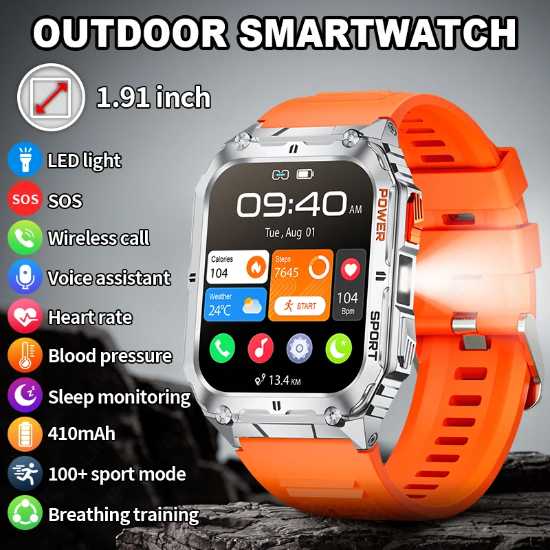 

LIGE 1.91 inch HD Screen Smart Watch With Led Lighting IP68 Waterproof Outdoor Sports Health Monitor Smartwatch For Android IOS