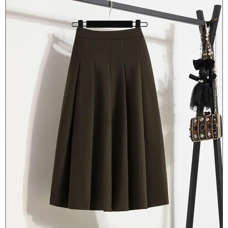 

Autumn Winter Woolen Slimming High Waist Midi Skirt for Women A-Line Pleated Skirt Women