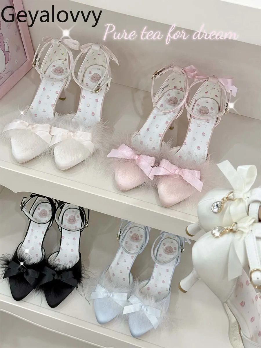 

Fashion Sweet Lady High Heels Pumps Autumn Original Lolita Style Bow Cute Elegant Women's Shoes Spring Summer 2025 New