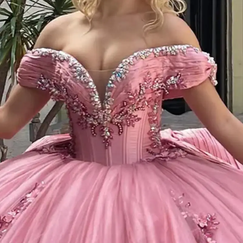 Customized Elegant Luxury Prom Dresses 2025 Off Shoulder Flower Ball Gown Women Birthday Party  vestidos de 15 quinceañera 2024