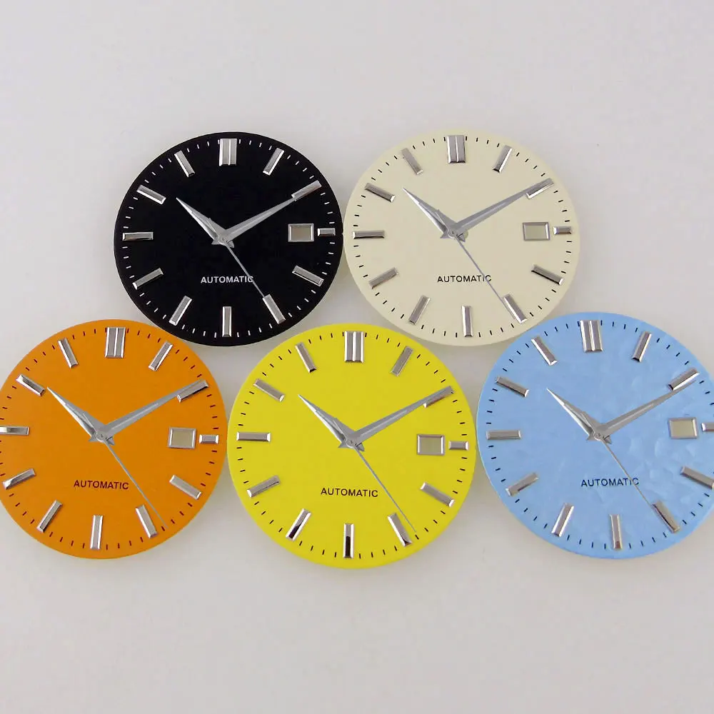 33.5mm Sterile Watch Dial Face Fit NH35 NH36A 7s26 Black/Blue Texture Luminous Date For Mens Watch Face Accessories