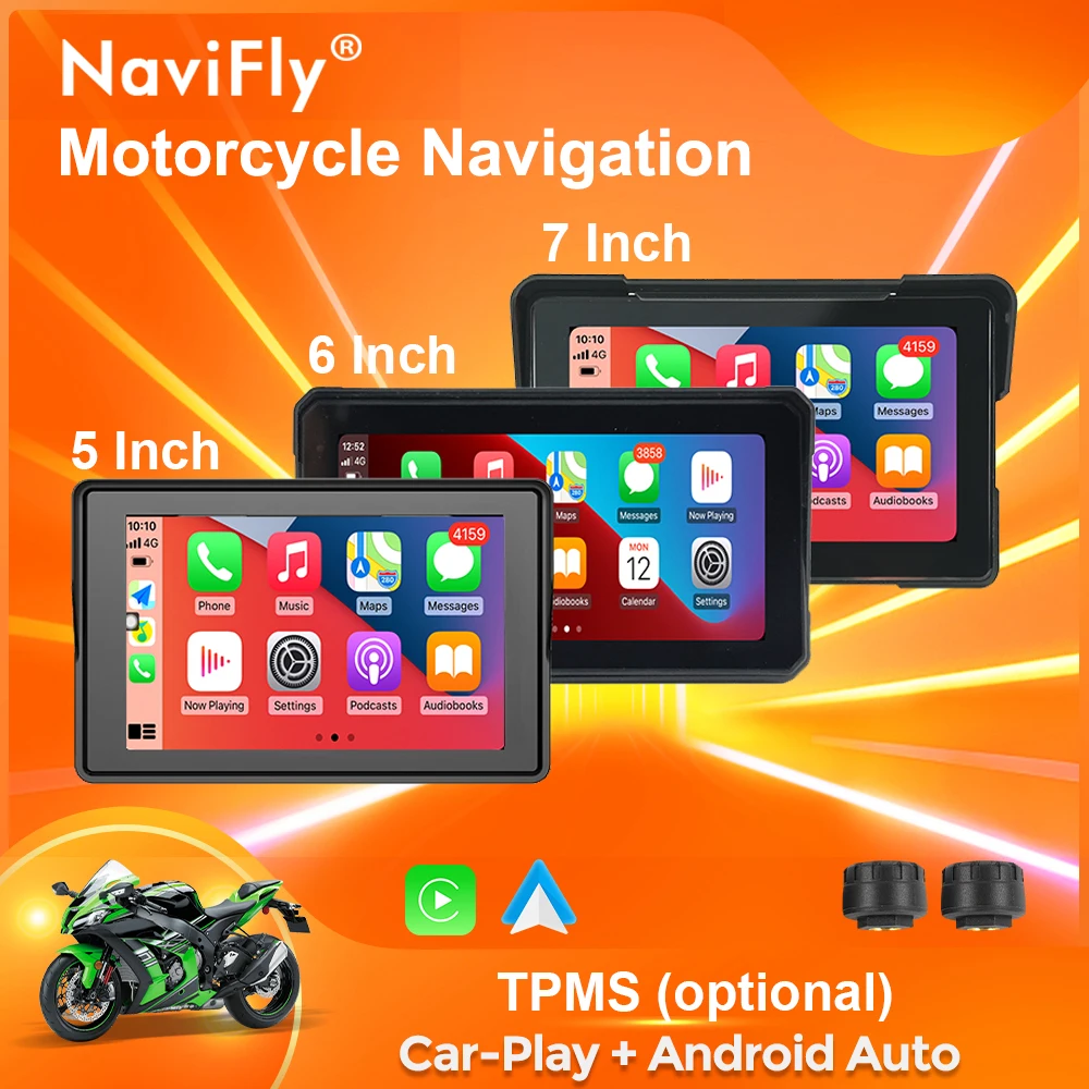 

NaviFly 5/6/7 inch Portable Motorcycle Navigation Android Auto Wireless Carplay Moto LCD Display Screen TPMS Optional