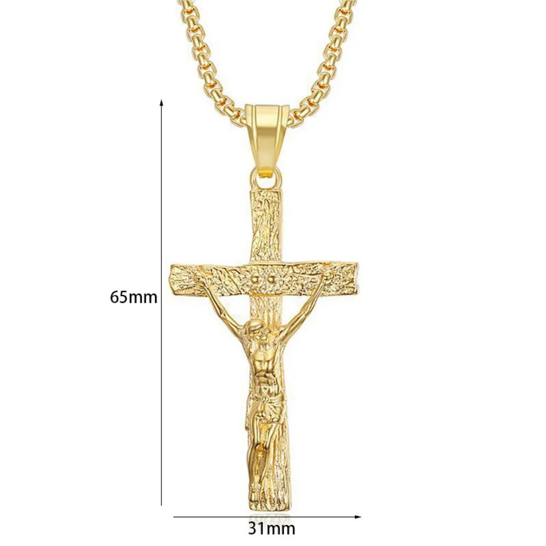 Religious Christ Big Jesus Cross Pendant Male Gold Silver Color Stainless Steel Christian Crucifix Necklace for Man Jewelry Gift
