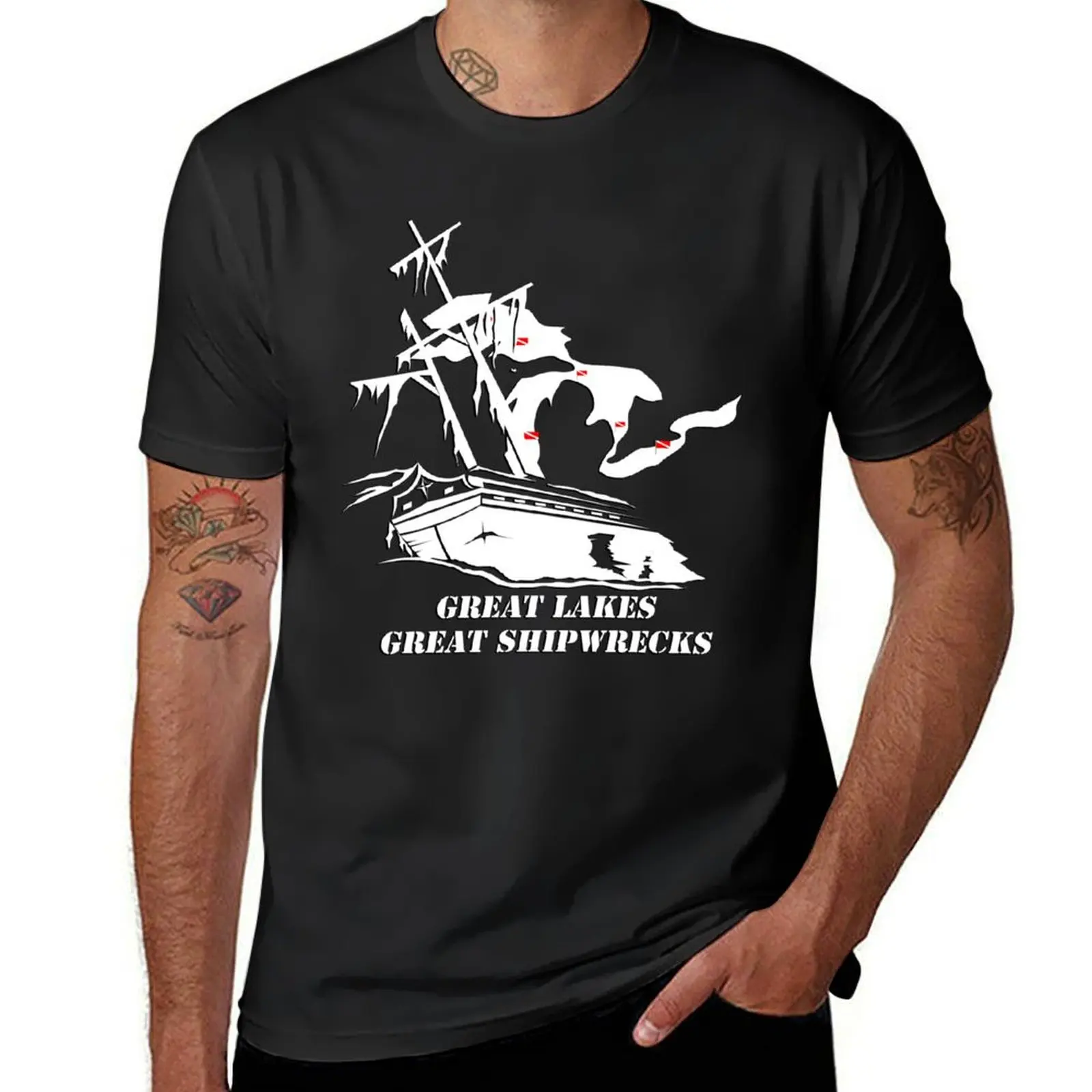 Great Lakes, Great Shipwrecks - White T-Shirt summer tops anime men t shirt