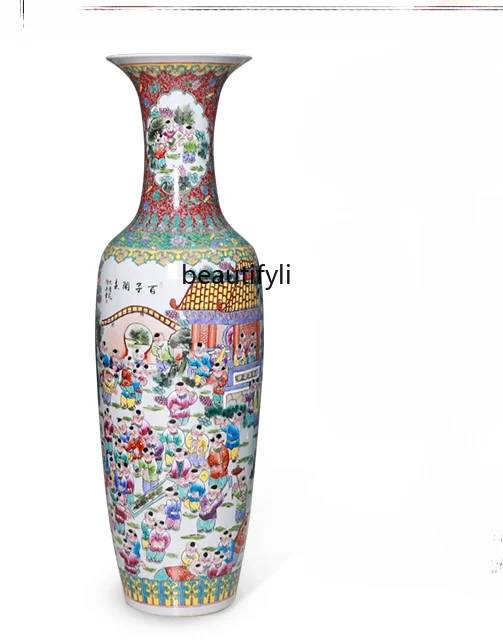 

Jingdezhen Ceramic Floor Vase Hand Painted Pastel Porcelain Decoration Home Living Room Flower Arrangement Decorations