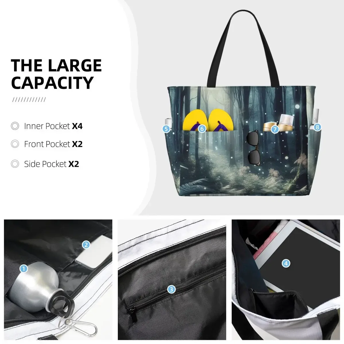 Enchanted Forest With Magical Light Orbs Scenery Beach Tote Bag Gym Yoga Duffle Large Tote Bag Women Travel Bag Fitness bag