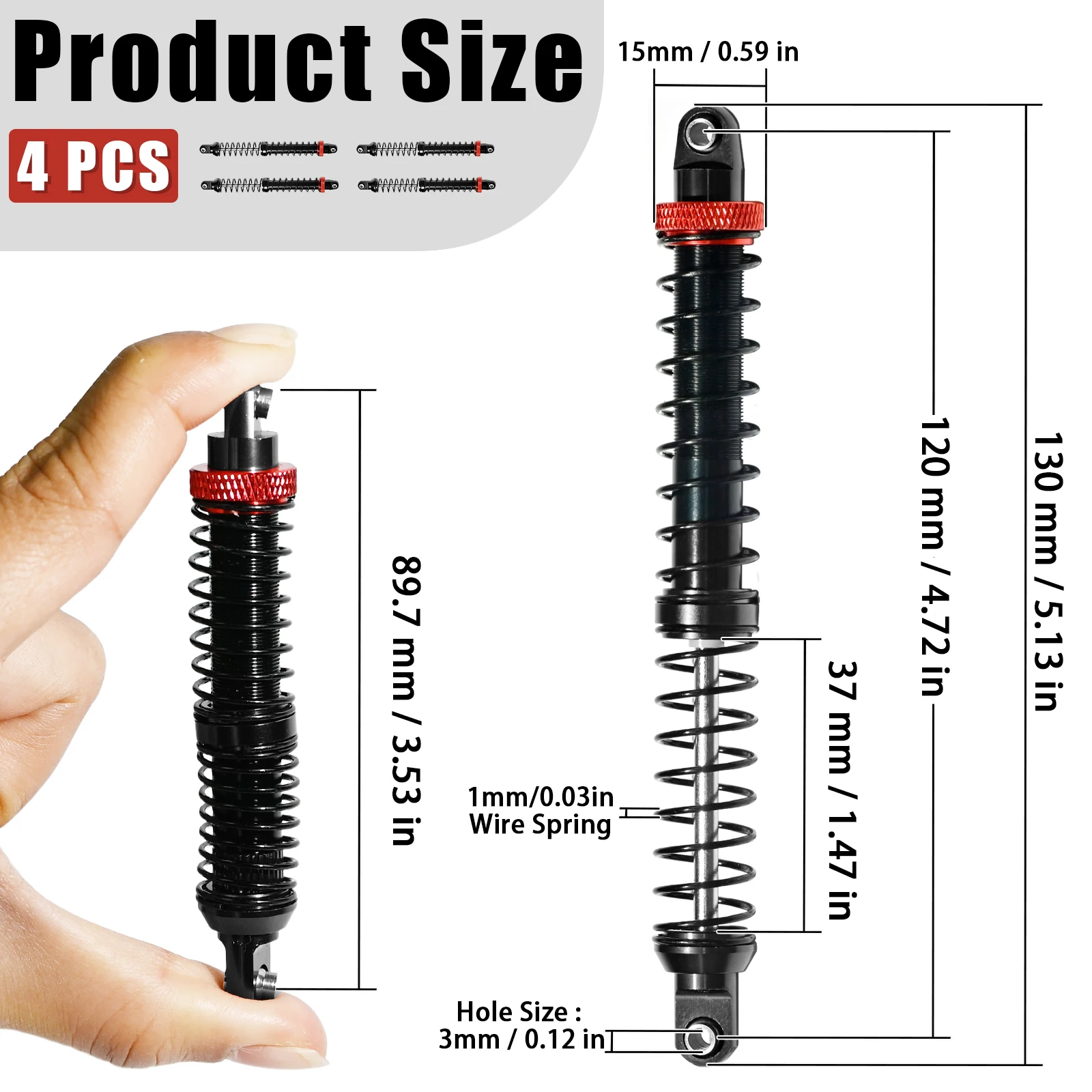 120mm Dual-Stage Oil Shock Absorber for 1/10 TRX4 SCX10 II III D90 Wraith