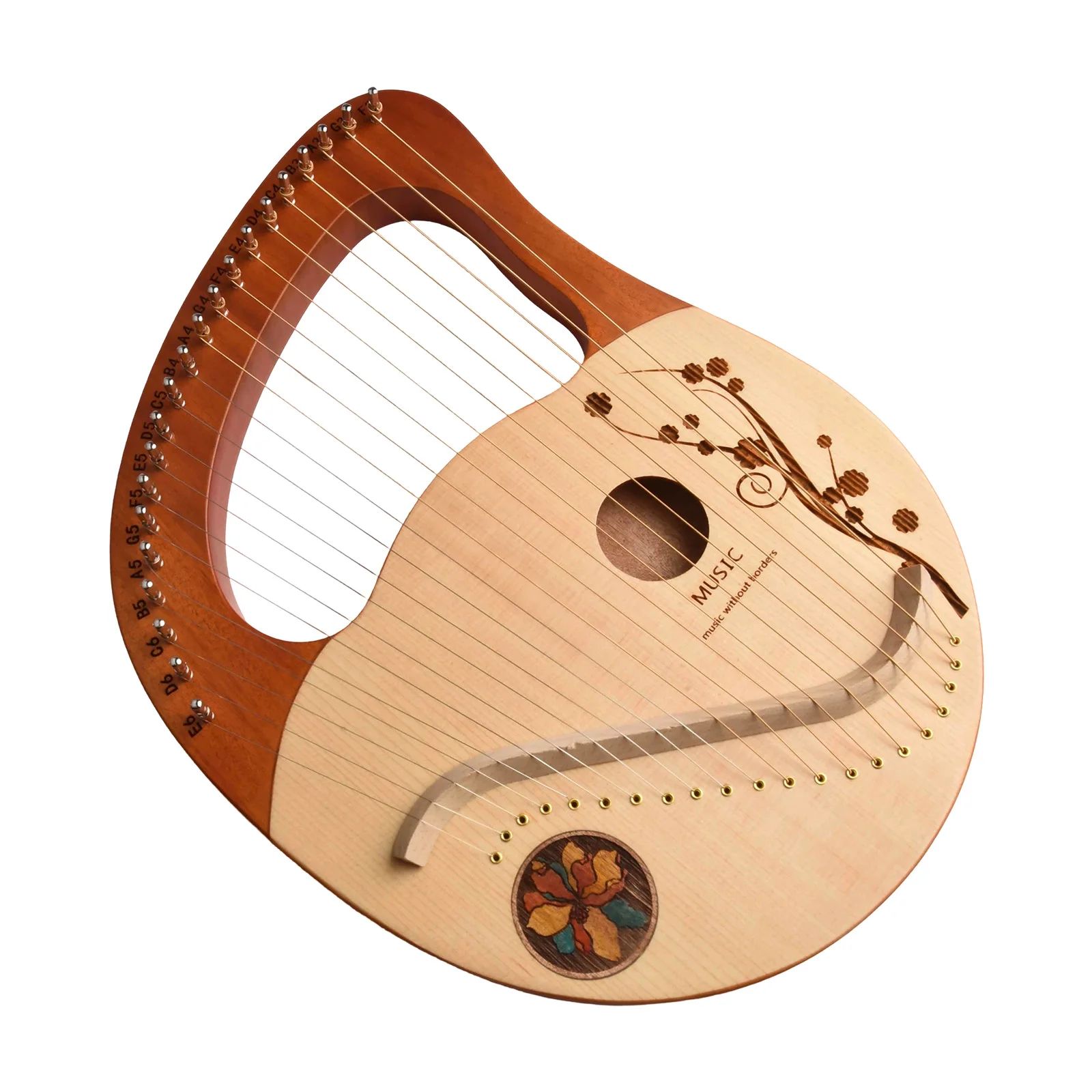 21 Strings Lyre Harp in Mahogany Musical Instrument Set Featuring Tuning Wrench and Extra Strings for Performance