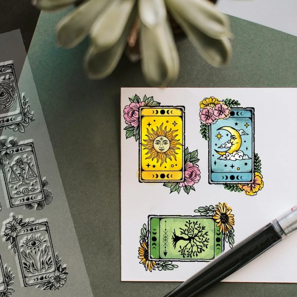 Tarot Cards Clear Stamps Magic Transparent Stamps Tarot Pattern Silicone Clear Stamp Seals for DIY Scrapbooking Photo Album