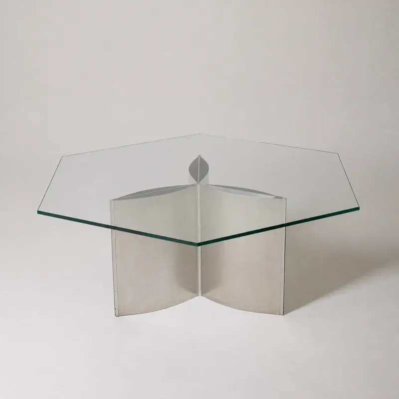 Modern Petal Shape Coffee Table with Glass Top Stainless Steel Base Simple Transparent Side Table for Living Room