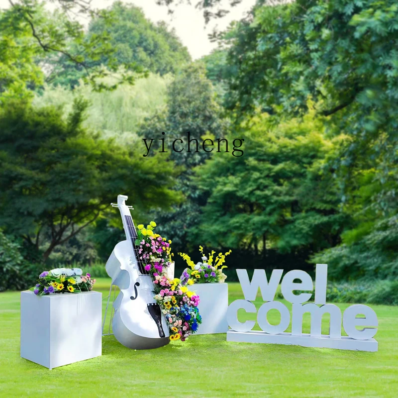 Tqh Outdoor Lawn Iron Piano Flower Stand Creative Sculpture Decoration Decoration Park Villa Courtyard