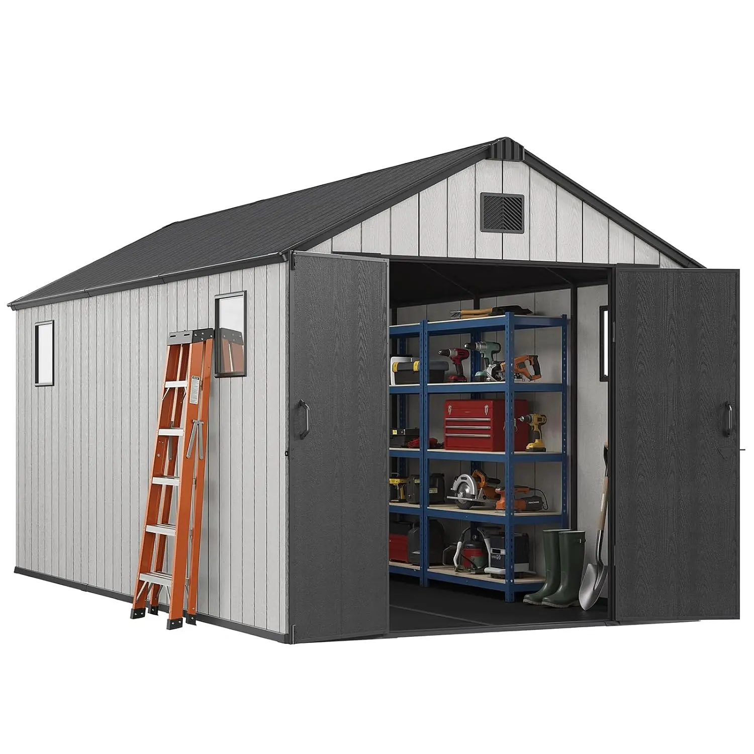 Heavy Duty Resin Storage Shed 8x15FT for Backyard Garden Tool Organization, Customized