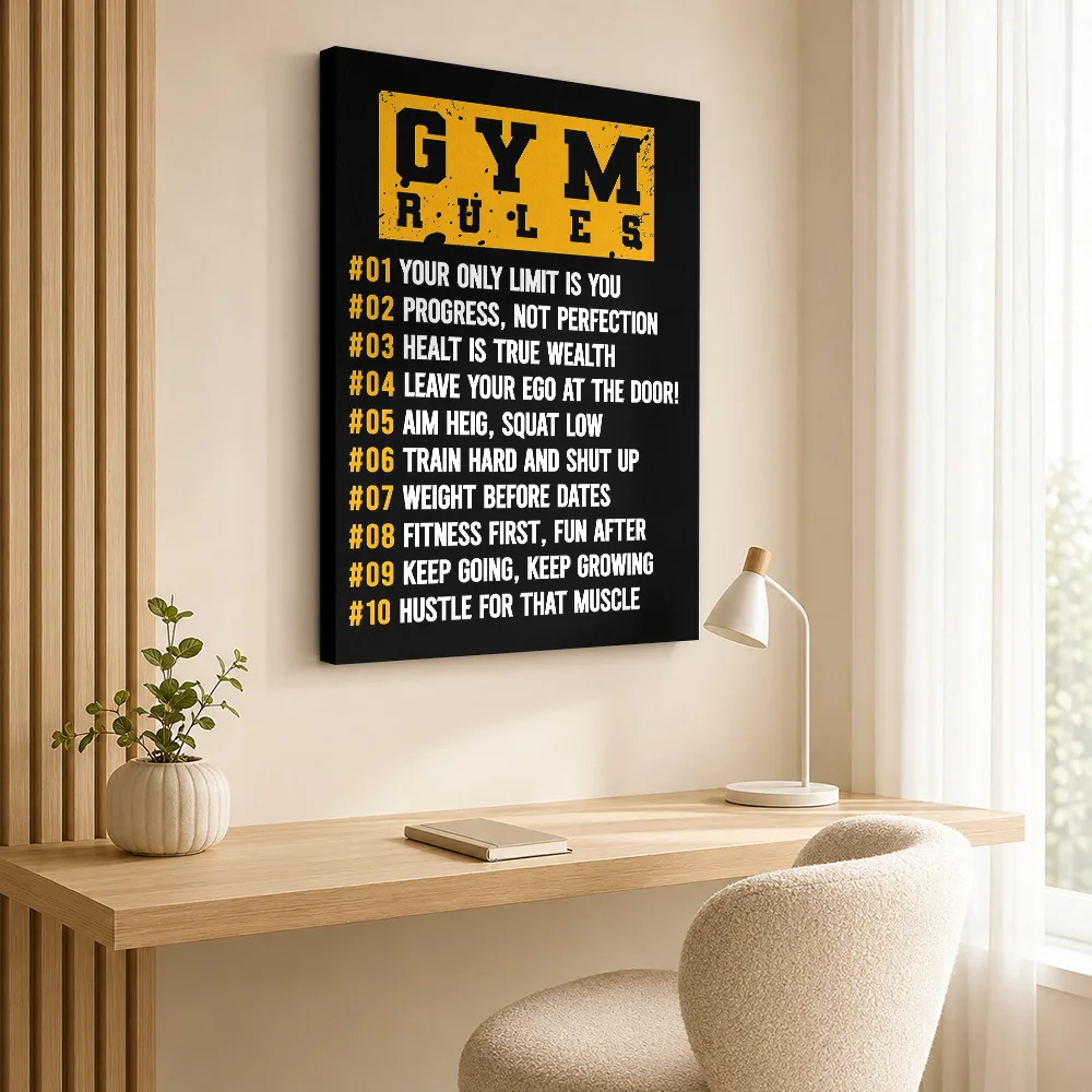 Gym Rules Motivational Framed Canvas Print Poster Customized Motivational Typography Wall Art for Bedroom Workspace Decoration