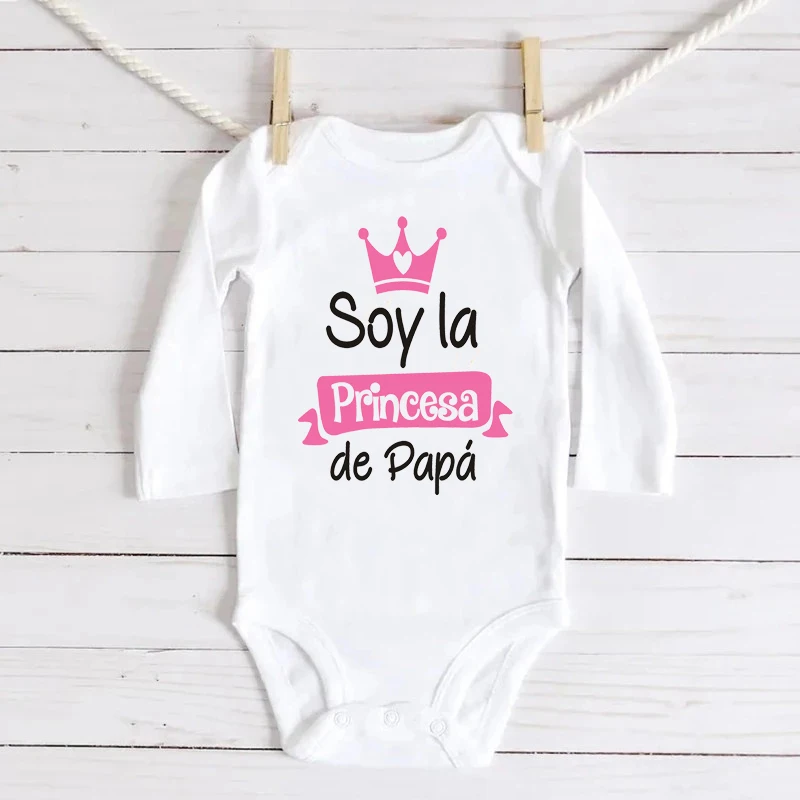 

Soy La Princesa De Papa Newborn Bodysuit Clothes Valentine Baby Long Sleeve Romper Girls Playsuit Valentine's Party Outfits