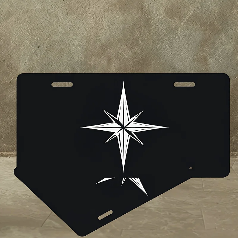 2D Flat - [Enable ] 2D Flat2D Plane, 1pc Set, for Decoration Solely, License Plate, White Compass Star Front Plate Set And Frame