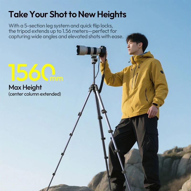 Ulanzi OMBRA II حامل ثلاثي للسفر مع Uka سريع الإصدار 10 كجم يتضمن مشبك هاتف للكاميرا والهواتف الذكية ومدونة الفيديو المباشر