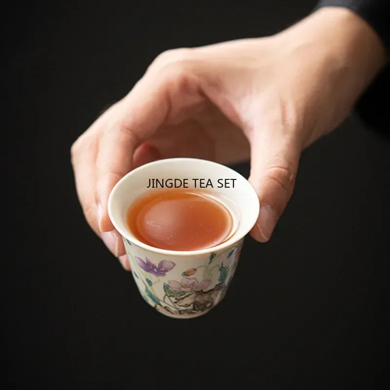 1 chinesische Retro handgemachte Keramik Teetasse Reise handbemalte Blumenporzellan Teeschale Kung Fu Teeset