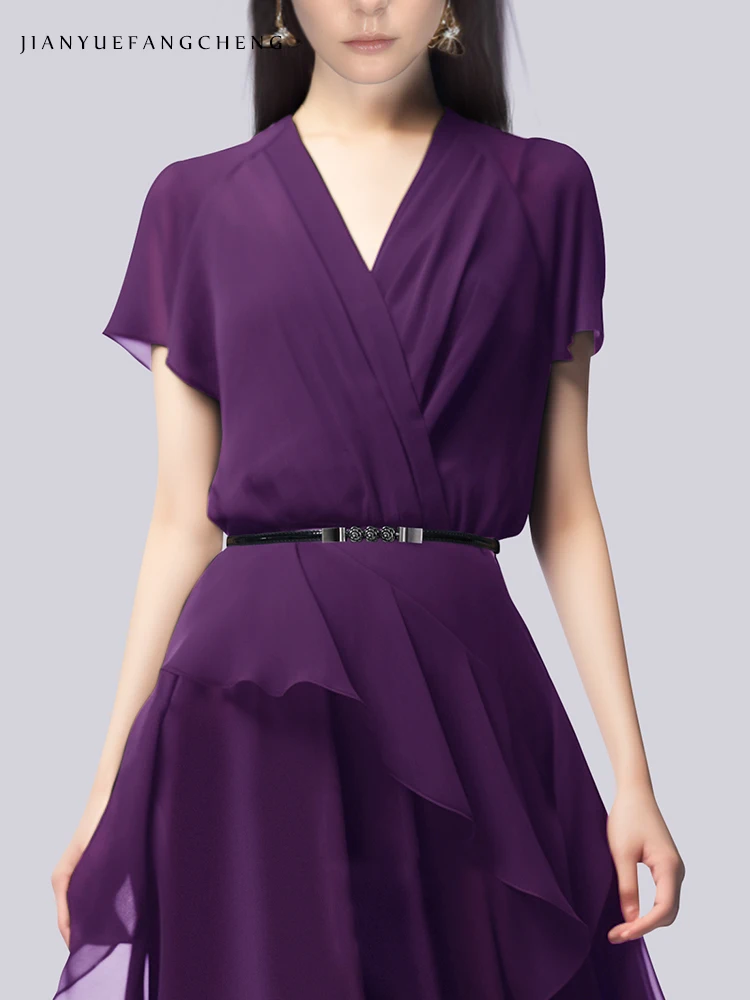 2024 Summer French Style Chiffon Dress Women\'s Mid-length High Waist A-line Irregular Elegant Purple Over-the-knee Long Dress