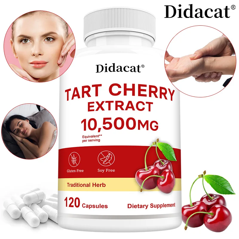 Tart Cherry 10,500 Mg | Maximum Potency | Non-GMO, Gluten-Free | Tart Cherry Juice Extract, Joint, Skin Health