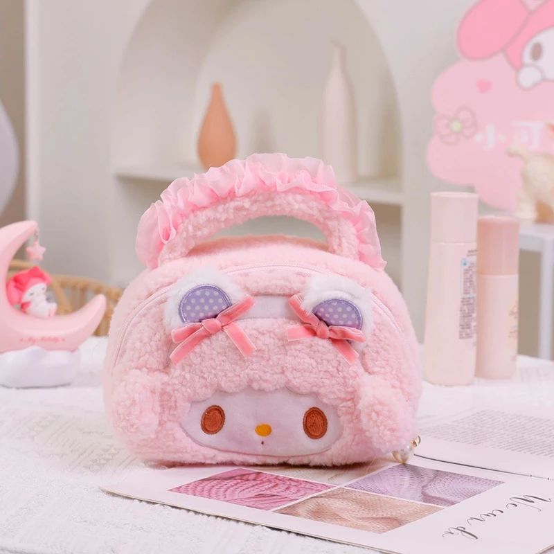 Immagine 7: Borsa Cosmetica Portatile My Melody in Peluche, Borsa da Viaggio per Articoli da Toeletta, Borsa per Pennelli da Trucco, Rossetti e Fotocamera, Regalo per Adolescenti