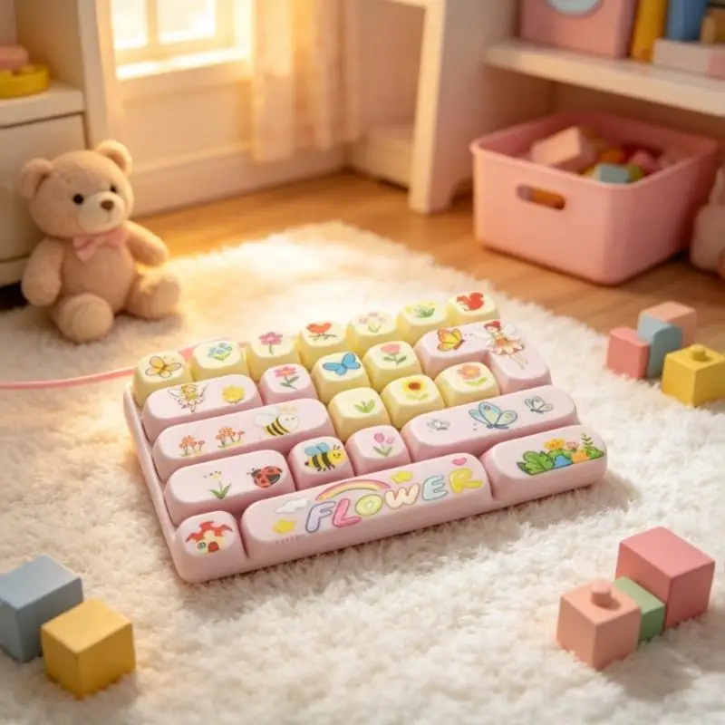Cute Cartoon Animal Flower Floral Prints Keyboard Button Stress Relief Toy Bag Pendant Ornament Kids Decompression Toys
