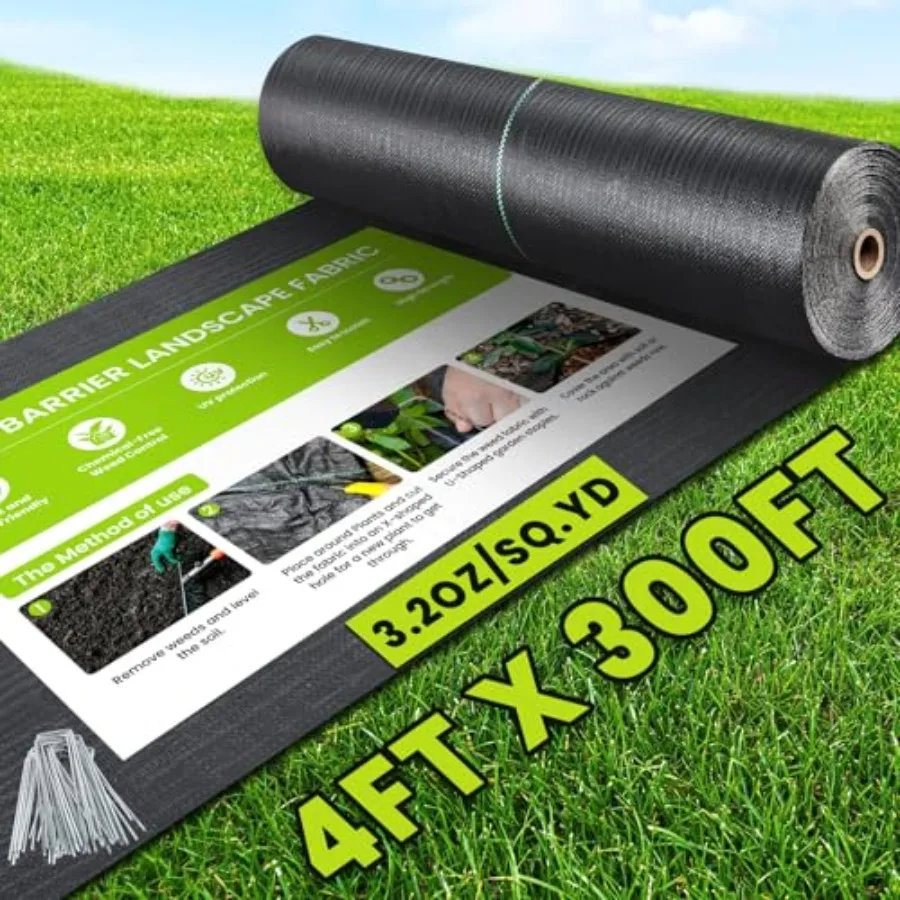 

4Feet x 300Feet Weed Barrier Landscape Fabric 3.2oz Heavy Duty Woven Geotextile Fabric Block Gardening Mat Ground Cover Weed Co