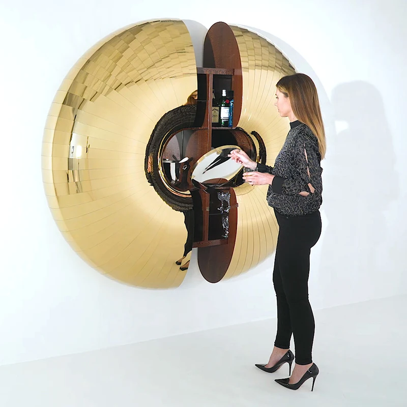 Modern Luxury Light-Design Solid Wood & Stainless Steel Art Wine Rack Multi-Functional Extendable Wall-Mounted Cabinet