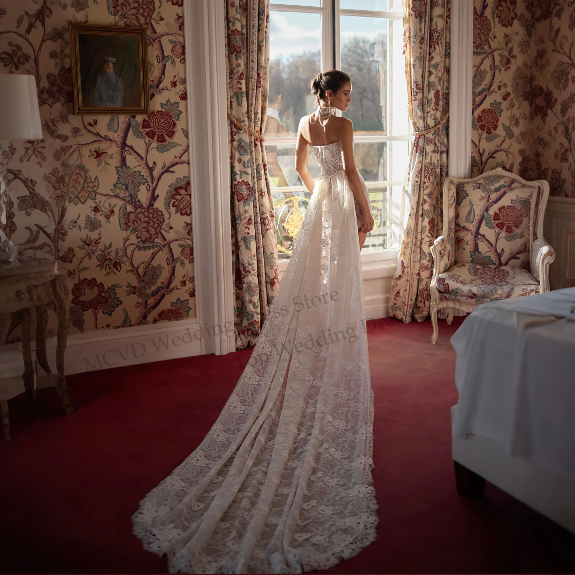 Mini Lace Wedding Dress Pearls Applique Sweetheart Short Civil Bride Reception Dress