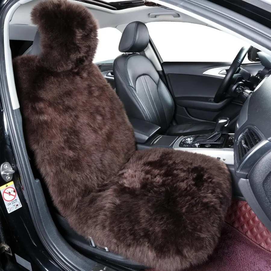

Sheepskin Car Seat Cover for Driver Fluffy Fuzzy Long Wool Front Auto Seat Cushion Universal Fits Most Vehicle SUV Truck Miniva