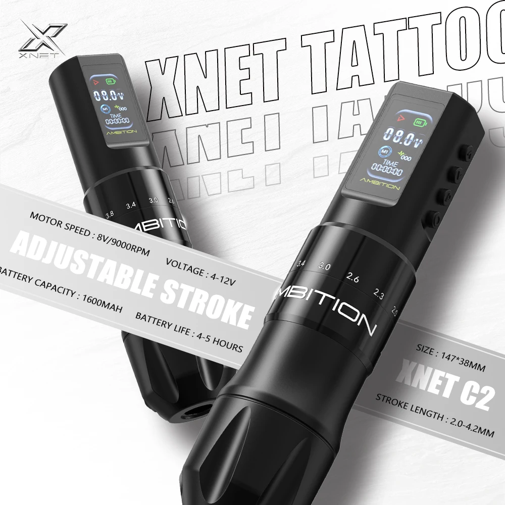 

Ambition C2 Wireless Tattoo Machine 7 Strokes Coreless Motor 1600mAh Battery Makeup Tattoo Pen Studio Tattoo For Body Art