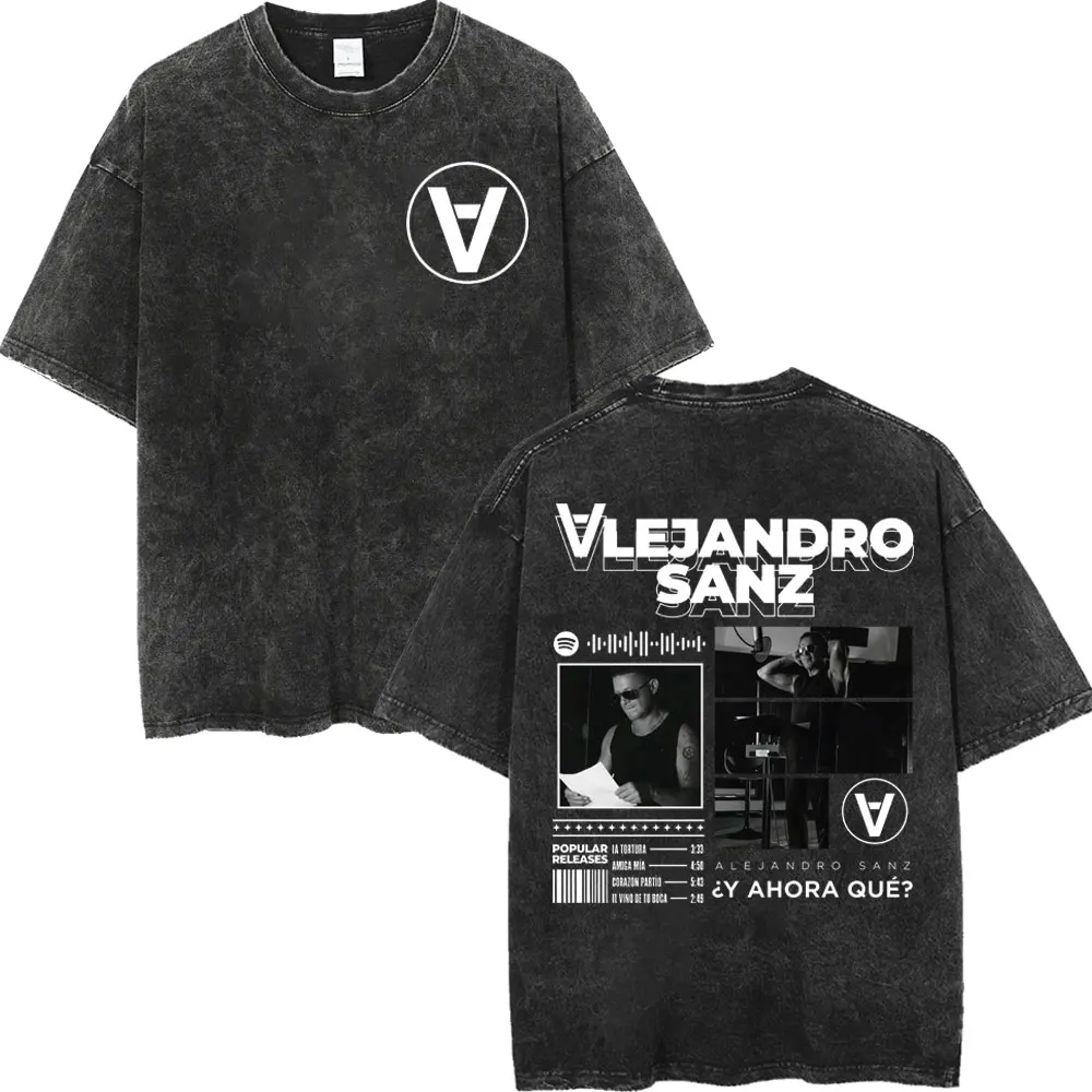Singer Alejandro Sanz Tour 2026 T Shirt High Quality Fashion Vintage Washed T-shirt Men Women Casual Loose Short Sleeve T-shirts