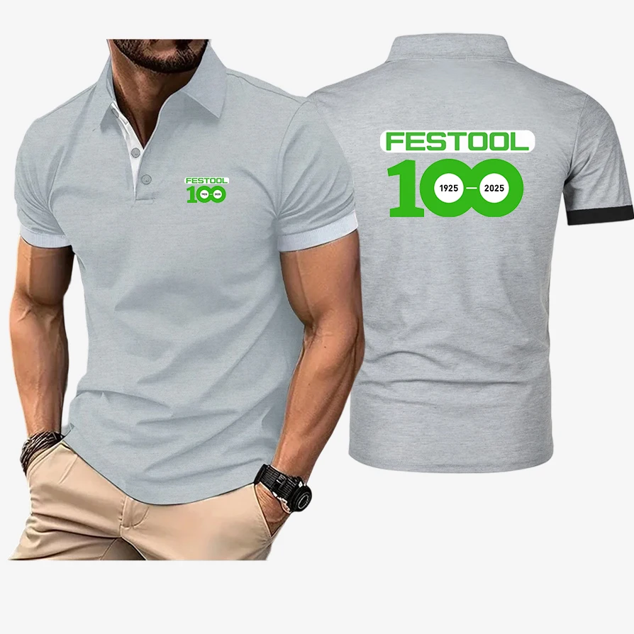 Summer Men's 100% Cotton Luxury Short Sleeve Polo Shirt 2026 Men's Festool Logo Print Exquisite Casual Comfortable T-Shirt