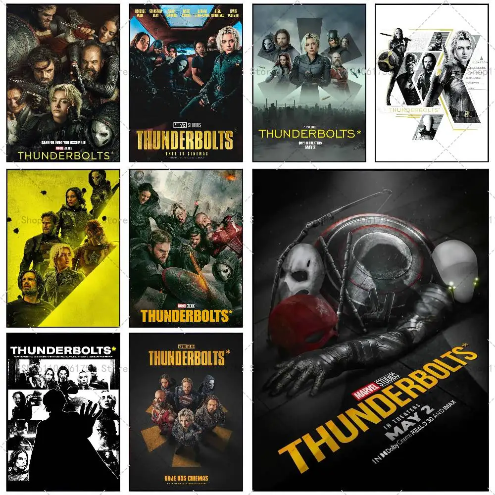 Movie T-Thunderbolts Poster Self-adhesive Art Waterproof Paper Sticker Coffee House Bar Room Wall Decor