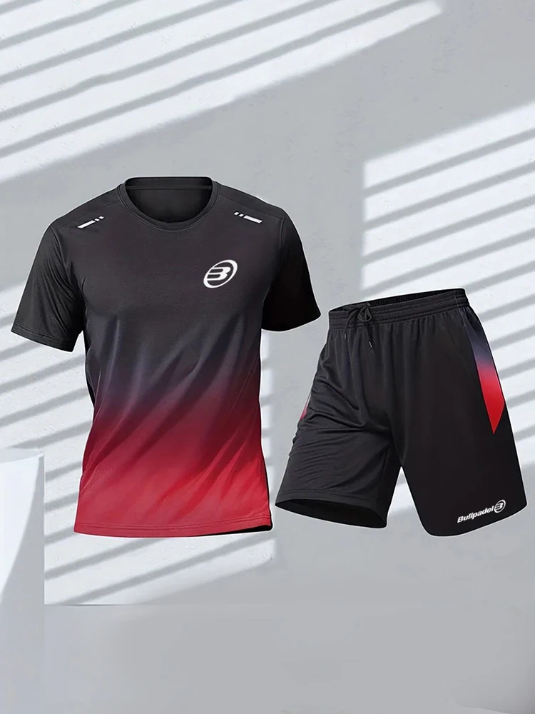 Bullpadel Men's Sports T-shirt And Shorts Set Summer Soccer Training Badminton Sports Short Men's Tennis Sports Short Sleeve Top