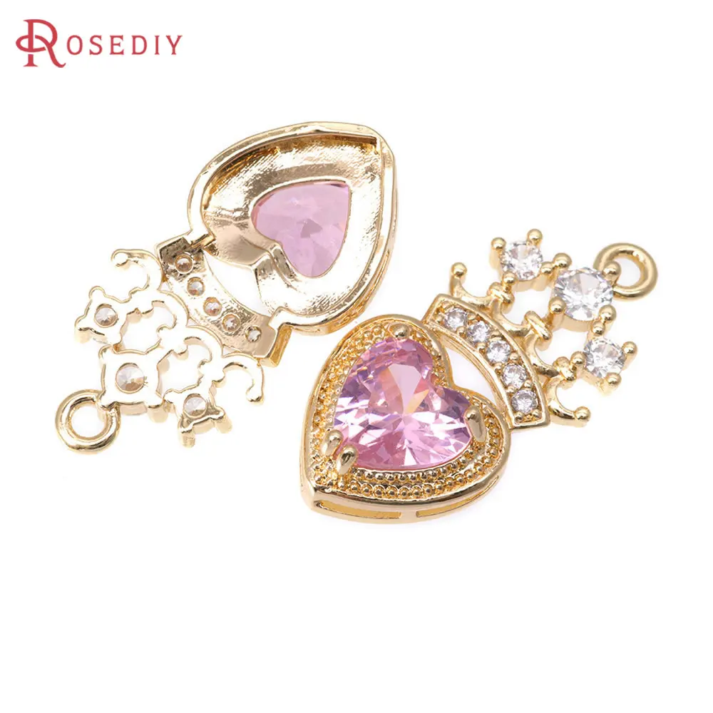 

6PCS 18K Gold Color Brass Zircon Heart Charms Pendants High Quality Necklace Earrings Jewelry Diy Accessories Making Supplies