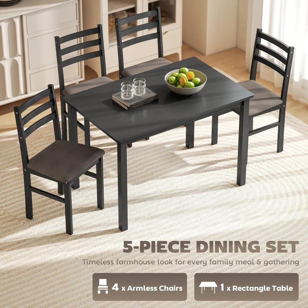 5-piece dining table set for 4, farmhouse kitchen table set with 4 upholstered padded chairs