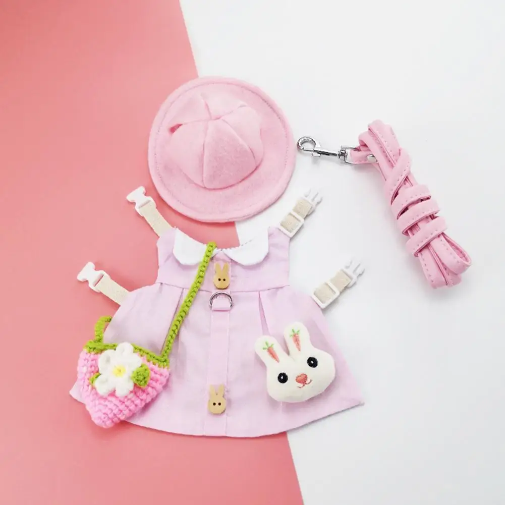 1 Set Pet Rabbit Princess Pink Clothes Hat Jewelry Costume Fine Workmanship Fabric Cartoon Pattern Adjustable Bunny Dress