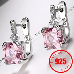 Boucles d'oreilles créoles en argent regardé 925 pour femmes, aiguille carrée, cristal, pierres précieuses, bijoux de chimio, cadeau pour fille, timbre, nouveau