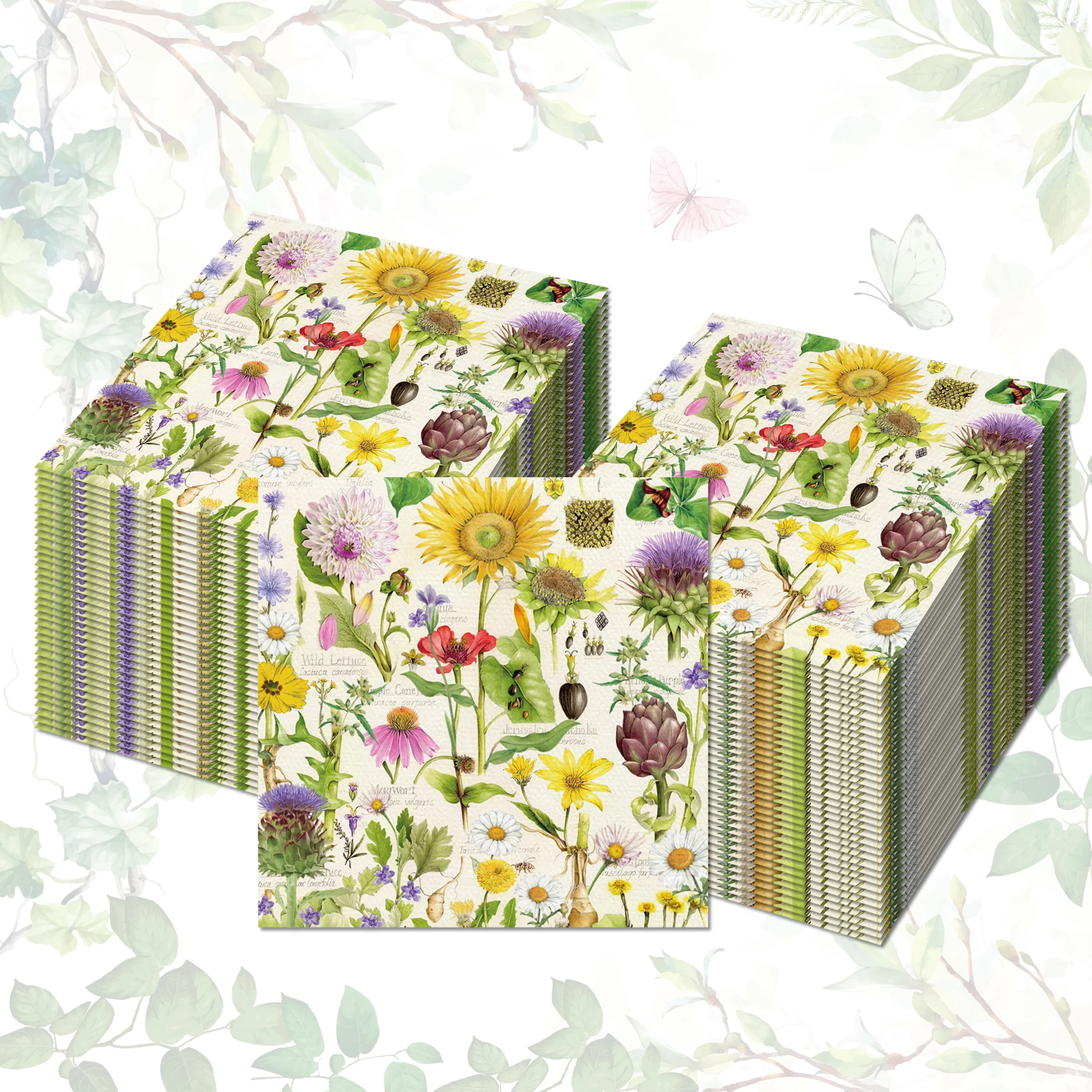 20/40/60 Stück Servietten mit wilden Sonnenblumen, Papier für Geburtstagsdekoration mit wilden Blumen, für Hochzeitsdekoration, Partyzubehör