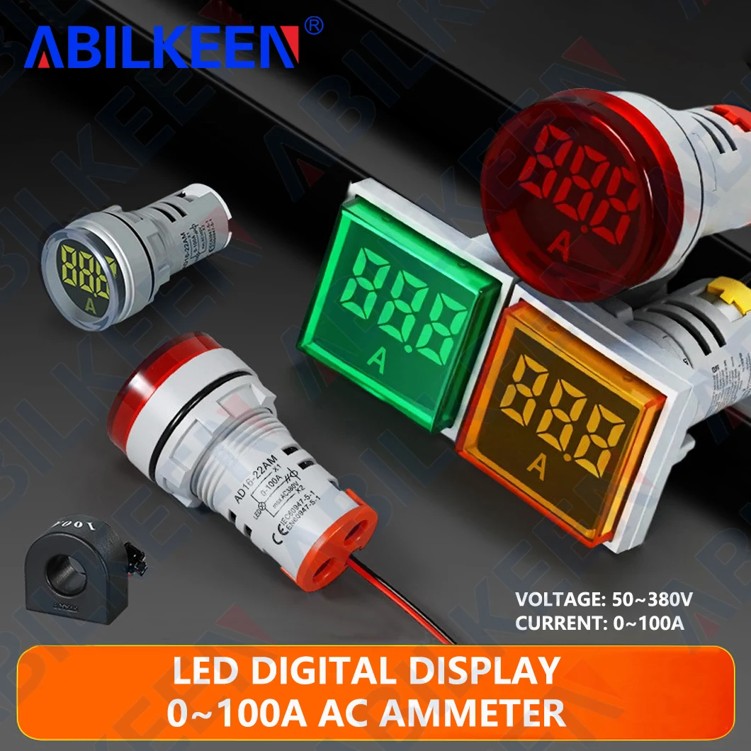 ABILKEEN AD16-22 22MM LED Digital Display Ammeter LED Indicator Light AC50~380V 0~100A Multi functional digital display meter