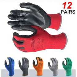 24 pezzi/12 paia di guanti da lavoro industriali guanti protettivi di sicurezza con palmo rivestito in Nitrile in Nylon rosso lavorato a maglia calibro 13