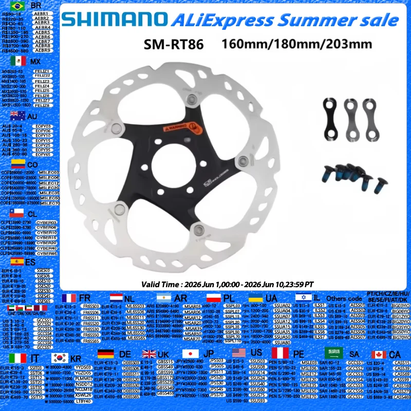 SHIMANO DEORE SM-RT86 Rotors de frein à disque 160mm 180mm 203mm vtt 6 Type de boulon Rotors de frein à disque pièces de cyclisme 1 pièces