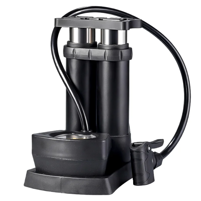 Portable Double Cylinder Foot Pump with Gauge, High Pressure Air Pump for Bicycle, Motorcycle, Car, Ball Inflation
