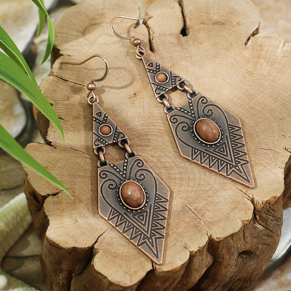 Vintage Bohemian Geometric Brown Dangle Earrings for Women Fashion Ethnic Temperament Flower Water Drop Tassel Earring Jewelry