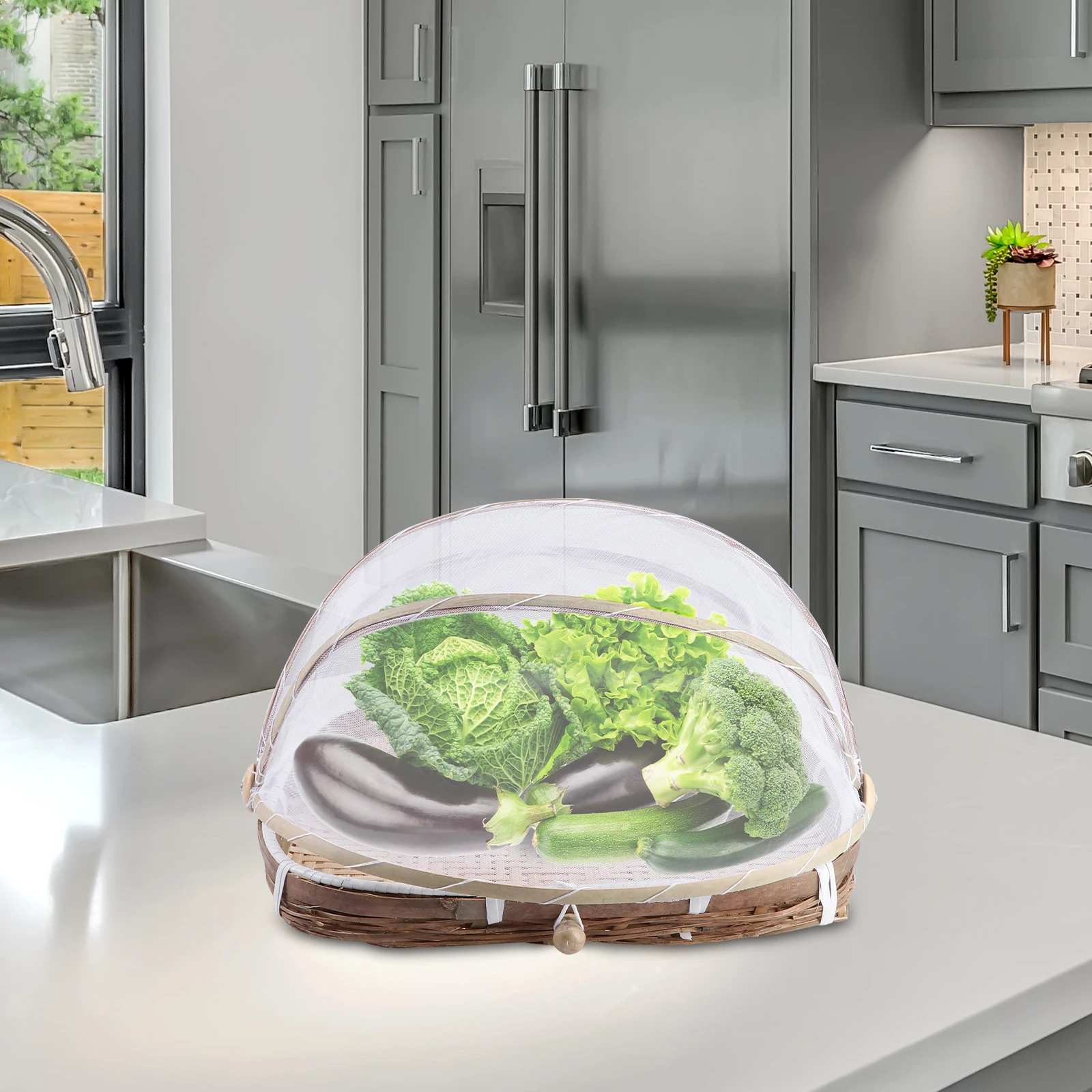 

3pcs Woven Bamboo Storage Manual Craft Large Capacity Dustproof Mesh Cover Practical Kitchen Organizer Steamed Bun