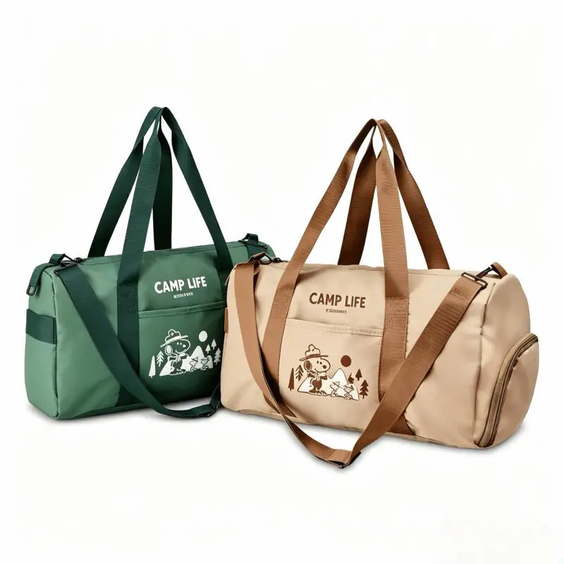 Retro Snoopy Print Camping Travel Large Capacity Handbag Portable Zipper Canvas Tote Bag for Picnic Outdoor Daily Weekend Trip